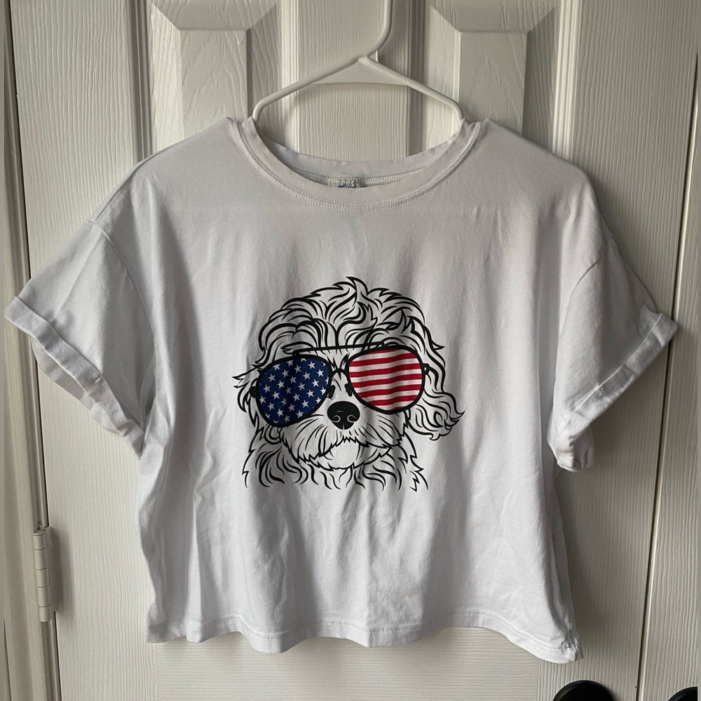 Francesca's Collections White Crop Top American Flag Design size Small